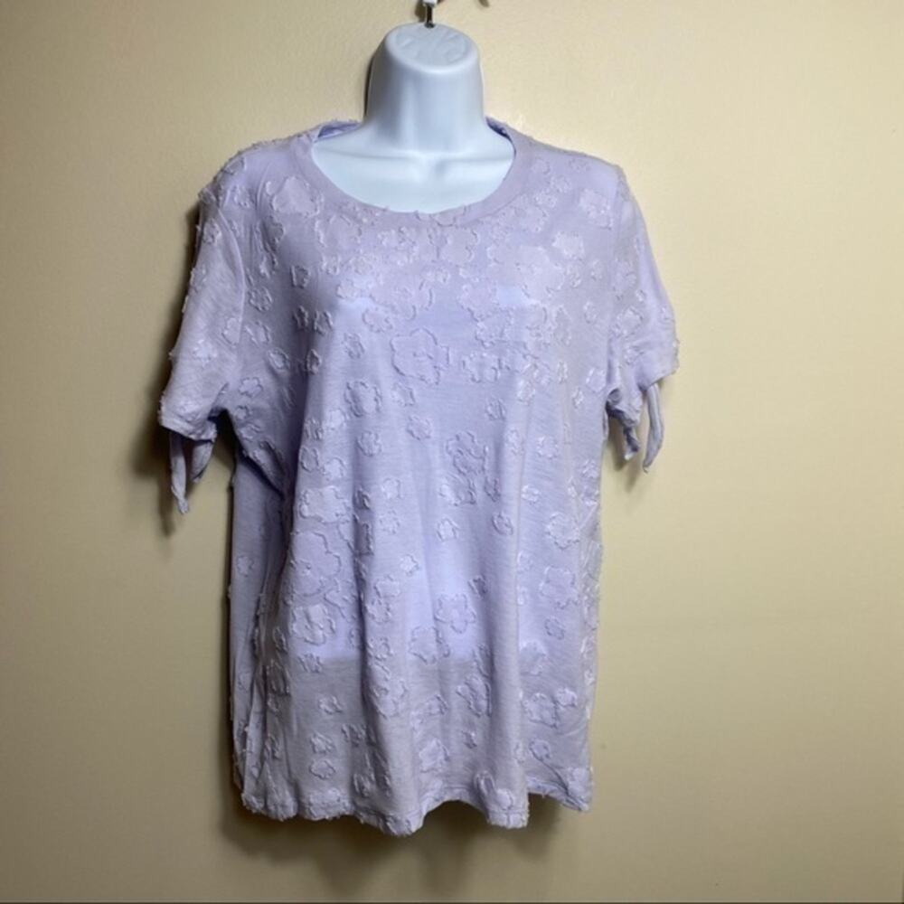 Michael Kors frayed floral tee. Light blue. Large
